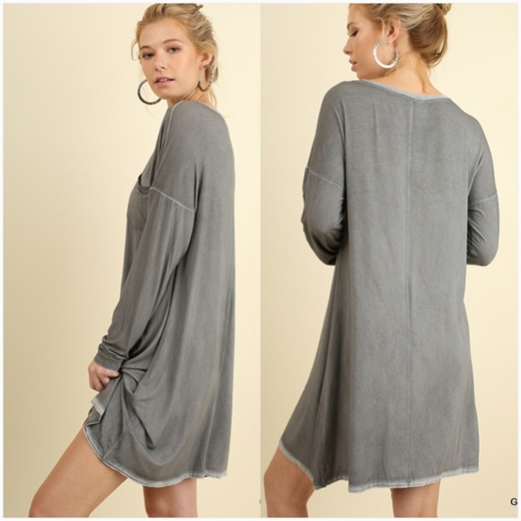 NEW Mineral Washed Long Sleeve Dress w/ pocket - Picture 2 of 4